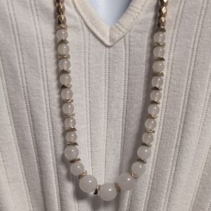 Stone Quartz Gold and White Beaded Necklace